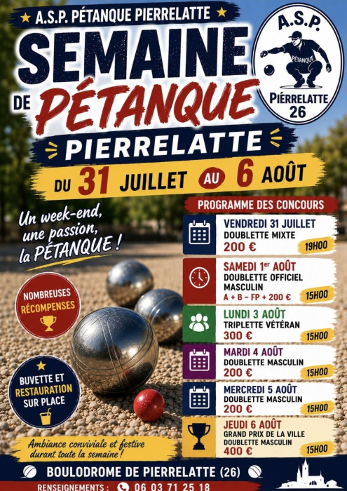 Semaine de Pétanque Pierrelatte - du 31 juil. au 6 août