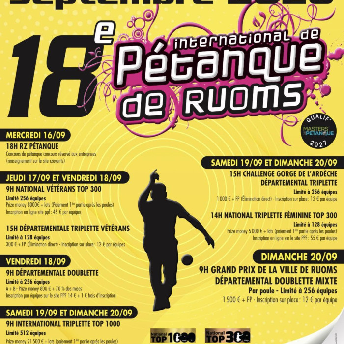 Concours pétanque Ruoms : international triplette en Ardèche - du 19 sep. au 20 sep.